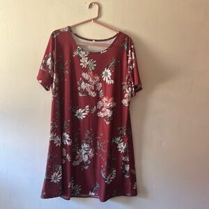 Red floral t shirt dress